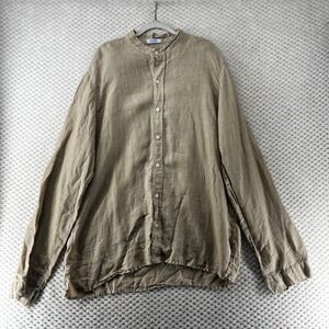 Moraitis 100% Linen Shirt‎ Banded Collar Button Down Long Sleeve Minimalist3XL